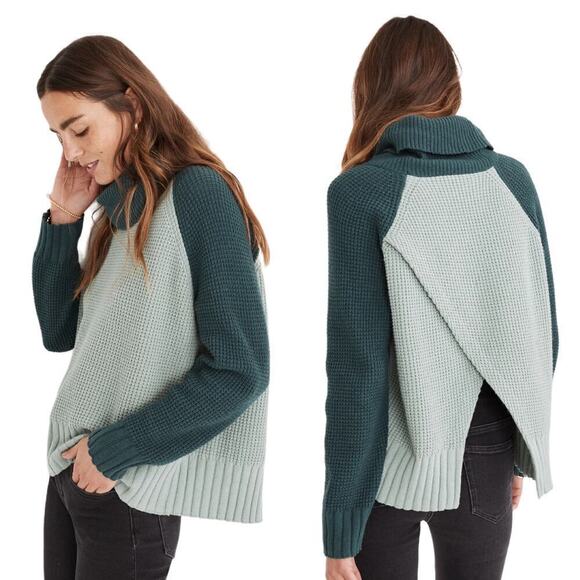 Madewell Colorblock Eastbrook Turtleneck Cross-Back Sweater Small Fishermancore - Picture 1 of 7